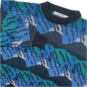 Vintage 1991 Saturdays Sweater XL Blue Black Green Abstract Geometric Acrylic